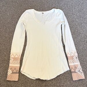 Free People Cream Lace Sleeve Women's Top